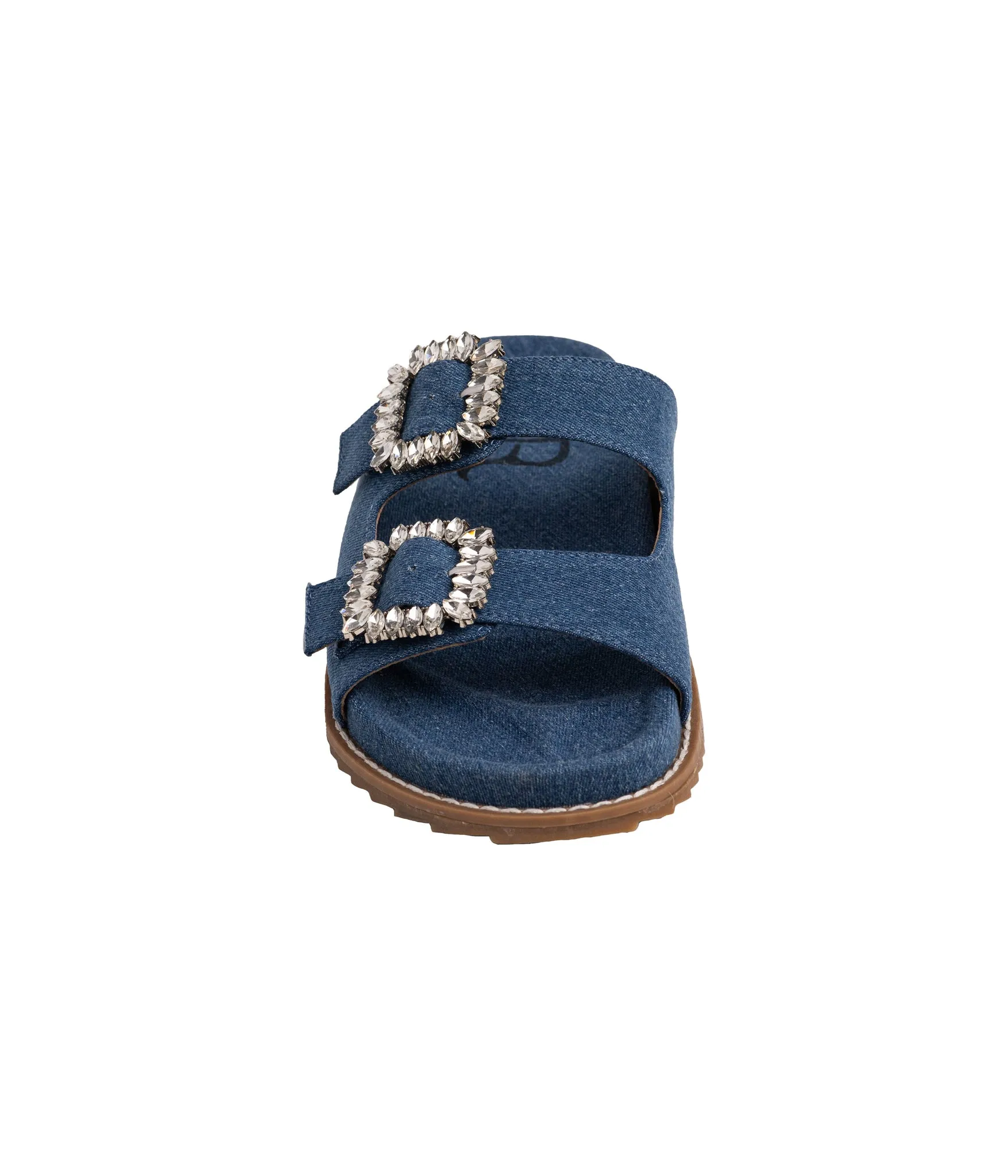 Stellar Rhinestone Buckle Slides in Denim