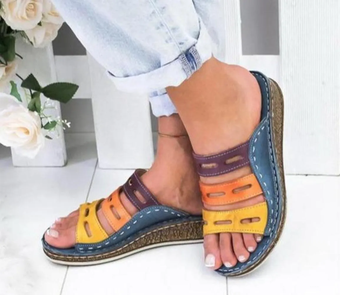 Stitching Open Toe Platform Wedge Sandals