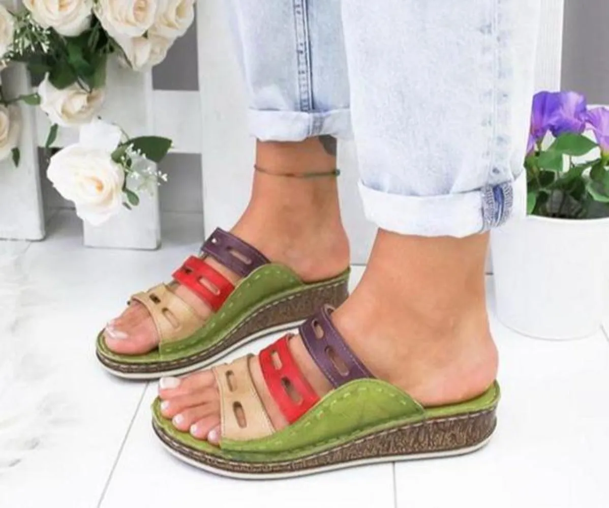 Stitching Open Toe Platform Wedge Sandals