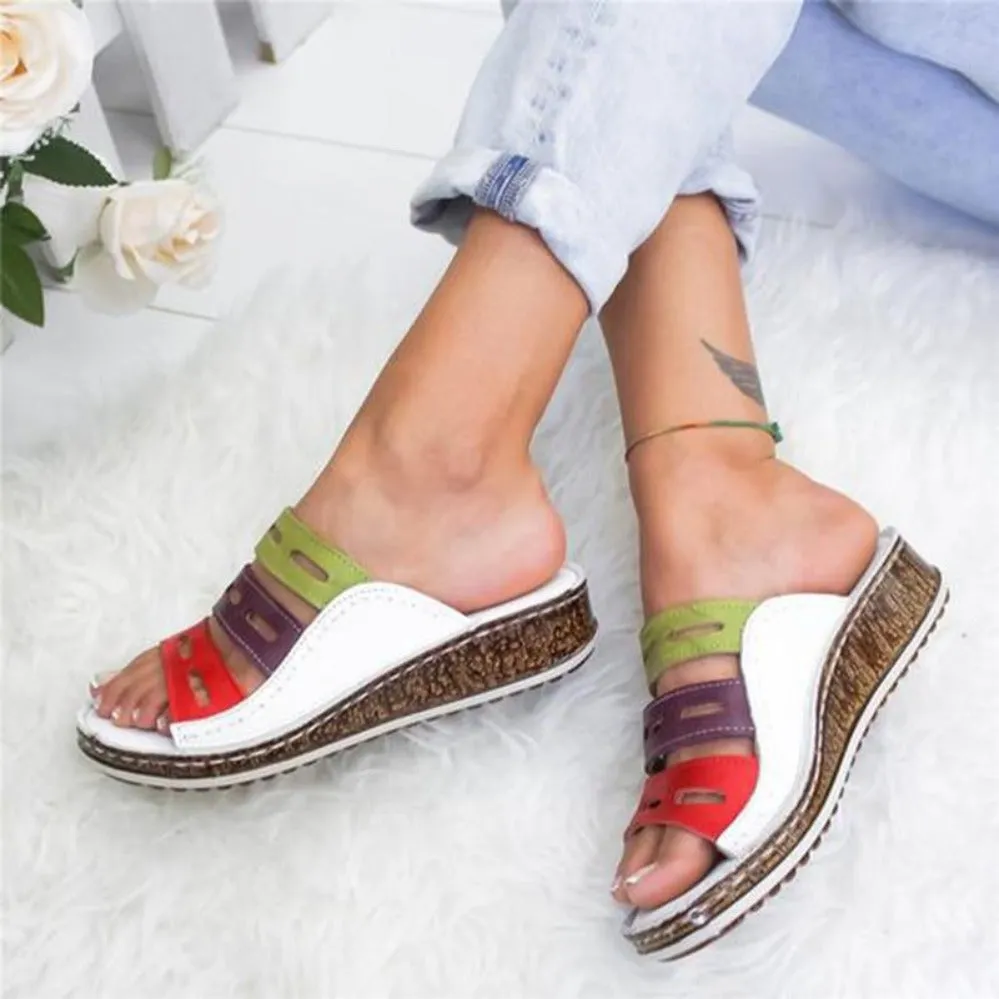 Stitching Open Toe Platform Wedge Sandals