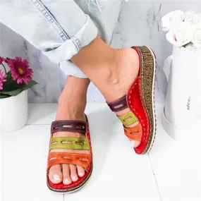 Stitching Open Toe Platform Wedge Sandals