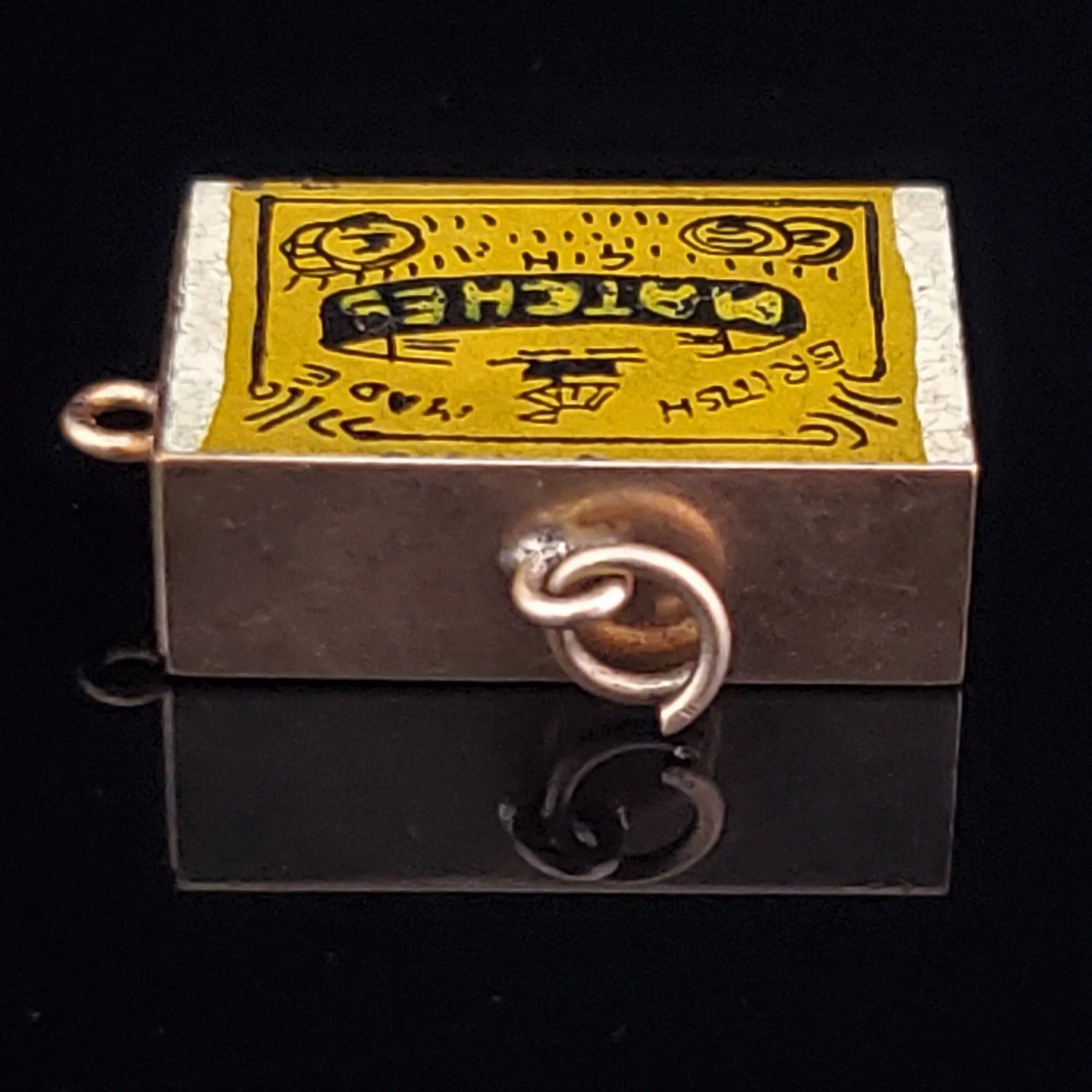 The Antwerp - Vintage Articulated Miniature Matchbox with Matches Charm Enamel 14k Gold British