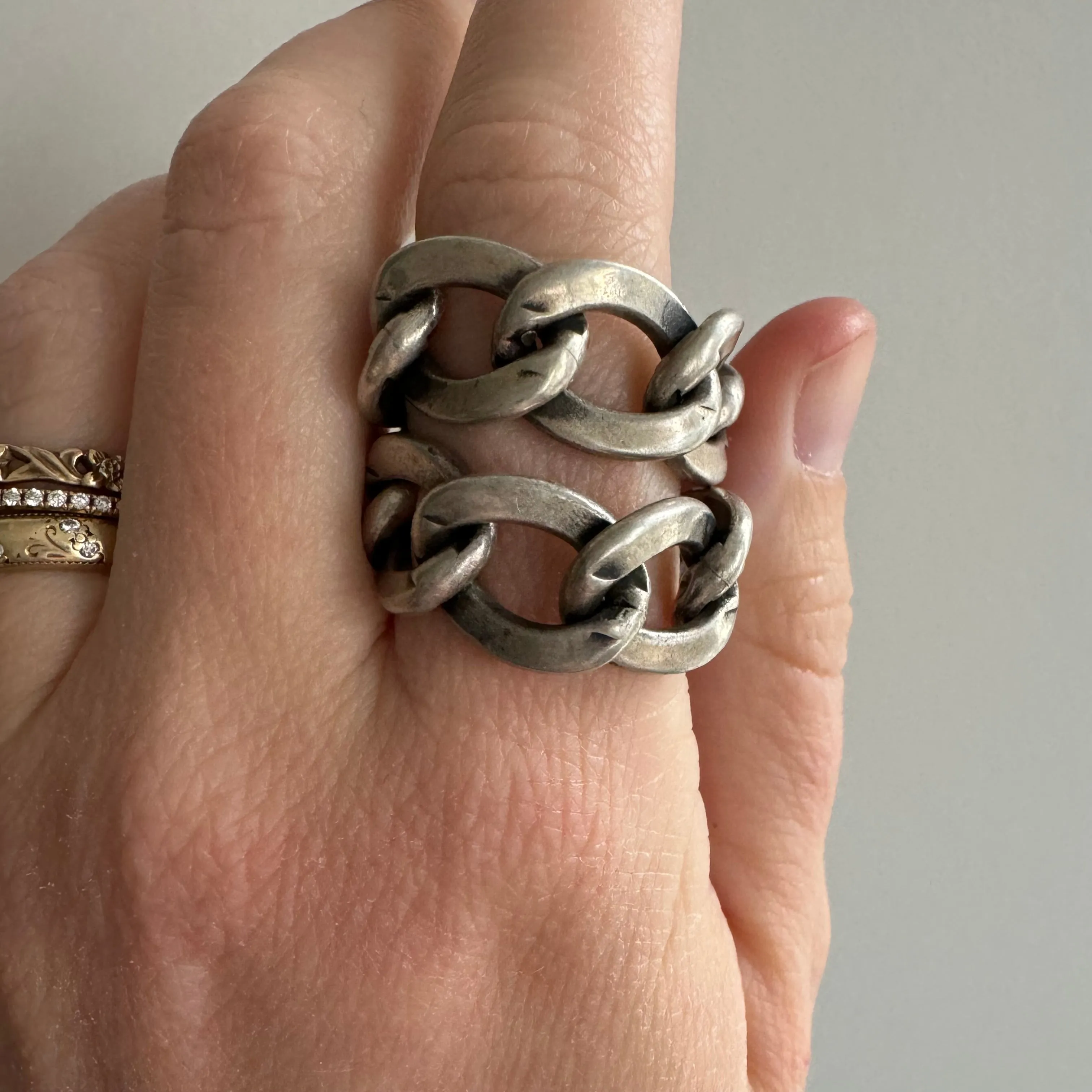 V I N T A G E // chunky oval curb / chunky flexible sterling silver rings / sizes 8-ish, size 12-ish