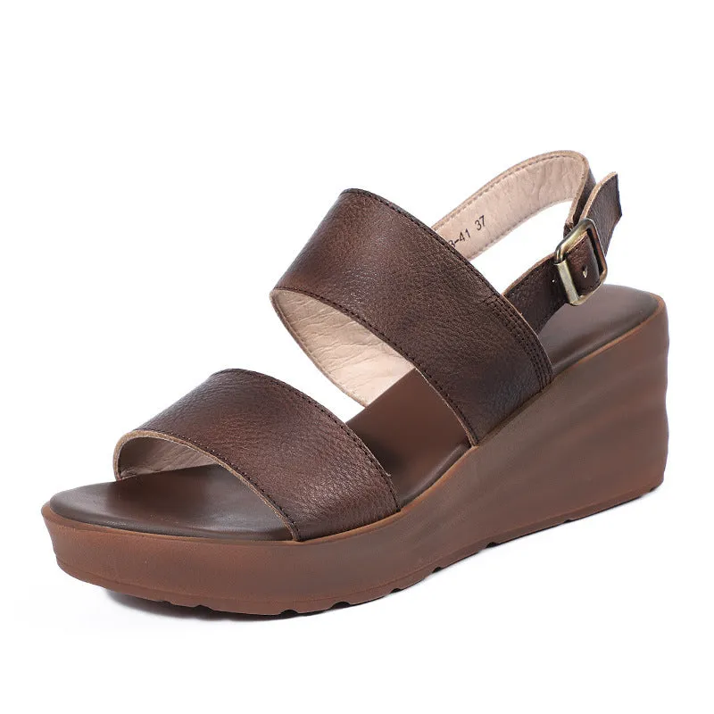 Women Summer Retro Leather Casual Wedge Sandals