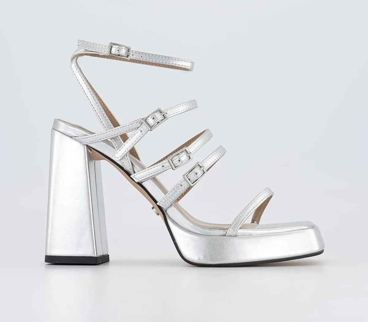 Womens Office Heirloom Strappy Platform Buckle Sandals Silver