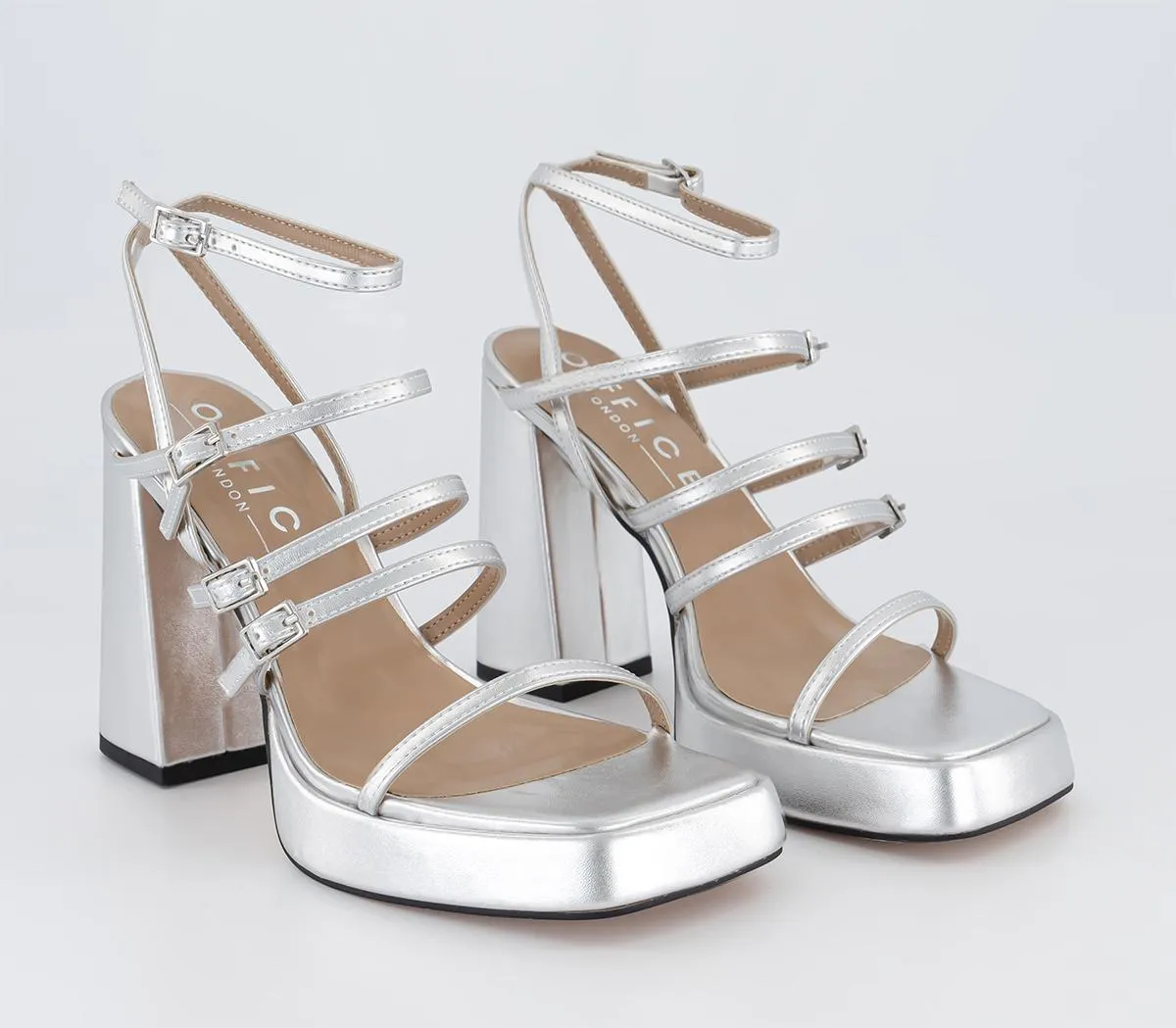 Womens Office Heirloom Strappy Platform Buckle Sandals Silver